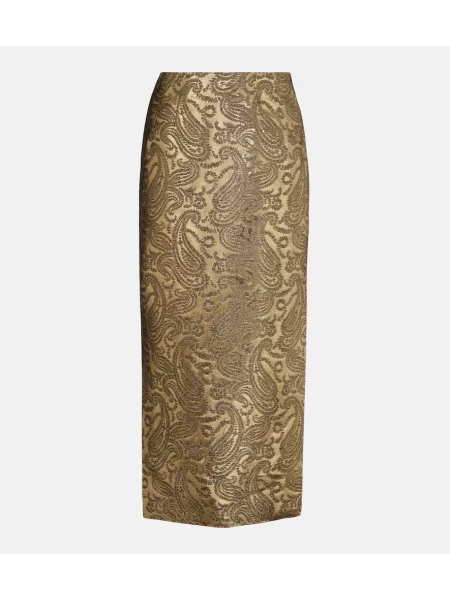 Fustă midi Etro cu model paisley până la genunchi auriu