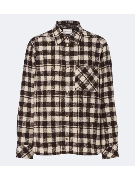 Top Moncler de lână în carouri maro