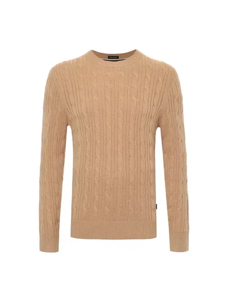 Sweter z dzianiny o kroju regular fit z mieszanki żywej wełny i kaszmiru model ‘HETICO’ Boss beżowy