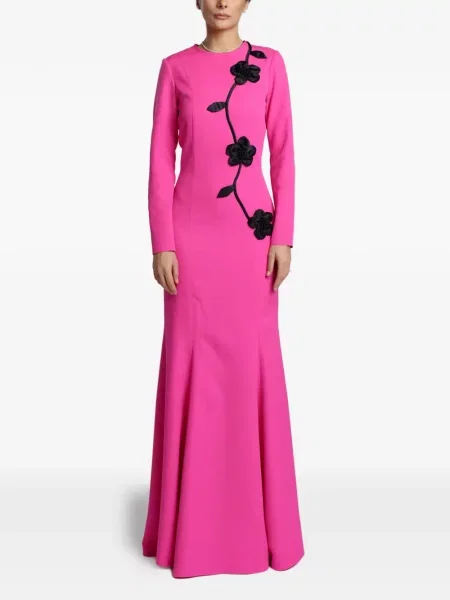 Rochie maxi Miau By Clara Rotescu cu model floral cu aplicații de costum roz