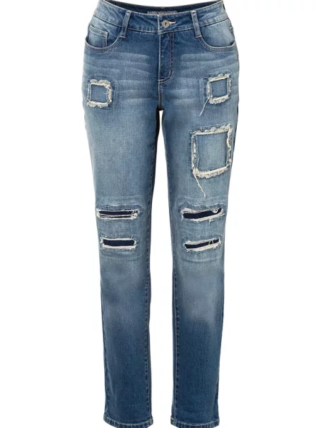 Jeansy o kroj boyfriend mid waist niebieskie