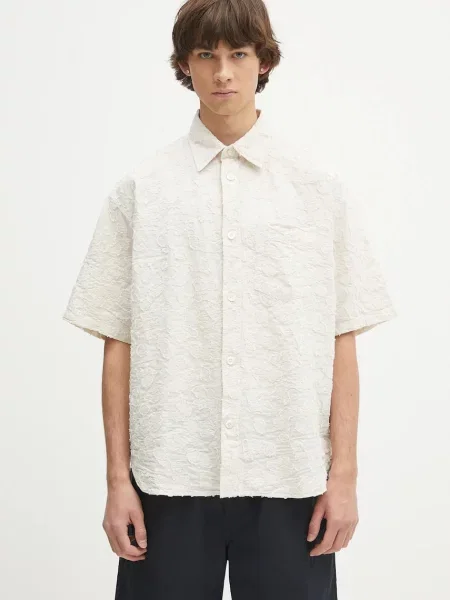Košulja Norse Projects Mo Oversized Fil Coupe SS Shirt relaxed s klasičnim ovratnikom bež