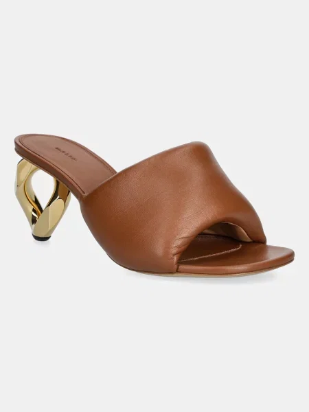 JW Anderson șlapi de piele Chain Heel Open Mule femei cu drept maro