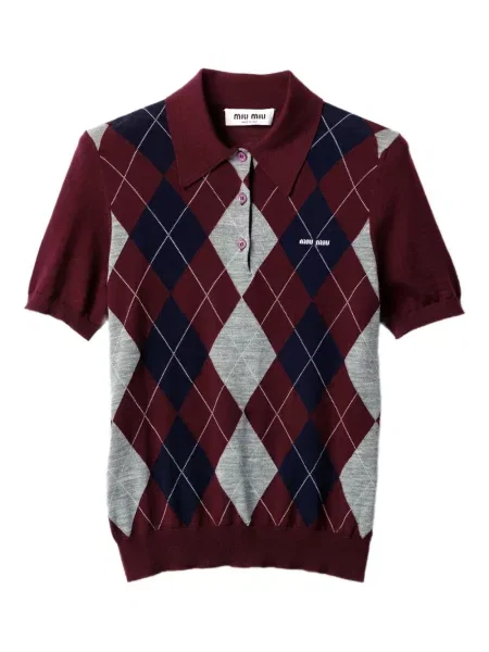 Pulover Miu Miu cu model argyle roșu