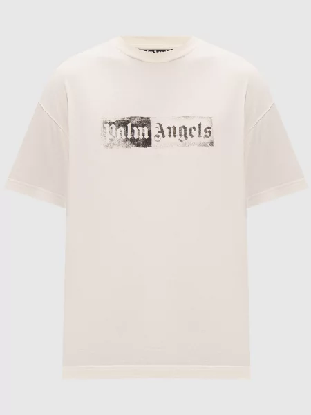 Футболка кольору айворі з принтом Palm Angels бежева