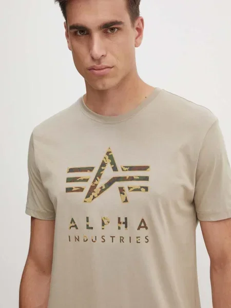 Alpha Industries tricou din barbati bej cu imprimeu negru
