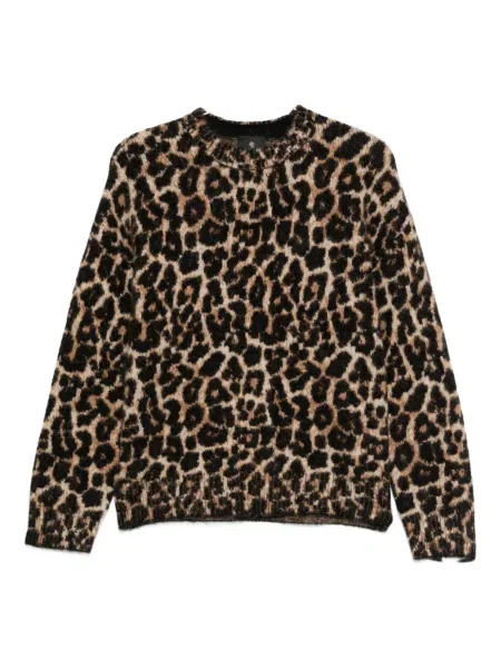 Pulover Anine Bing cu imagine cu model leopard cu decolteu rotund negru