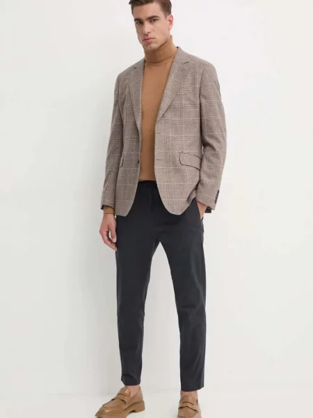 Tommy Hilfiger sweter z domieszką kaszmiru lekki z golferm brązowy