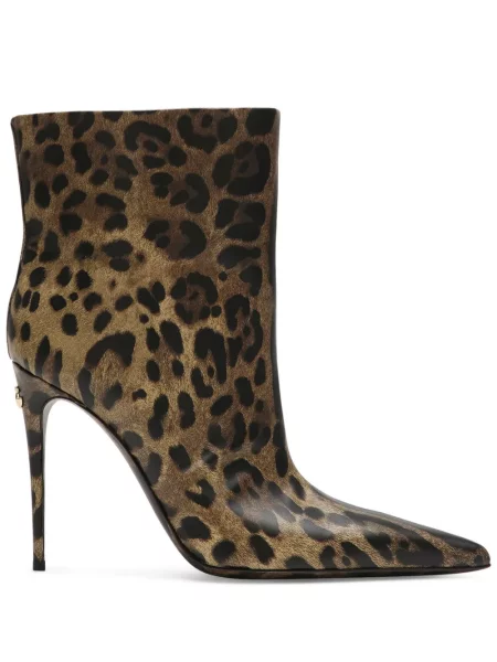 Botine Dolce & Gabbana din piele cu imagine cu model leopard maro