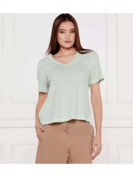 Tommy Hilfiger Póló len hozzáadásával zöld