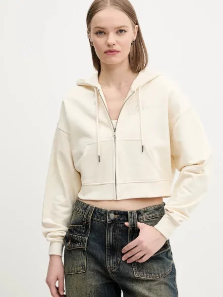 Суичър с качулка Guess Originals с качулка бежово