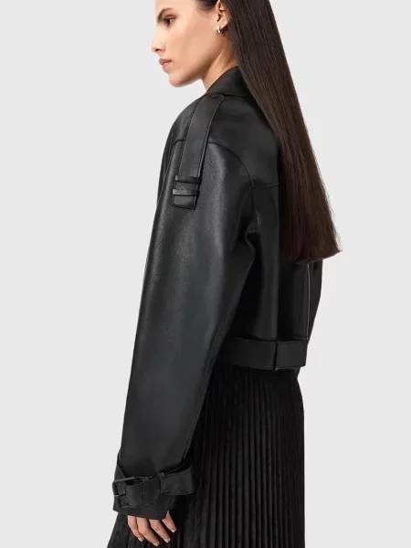Шкіряна куртка AllSaints OPHELIA демісезонна oversize зелений