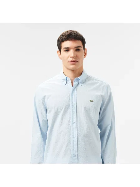 Lacoste Koszula Button-Down Slim Fit Jasnoniebieska niebieski