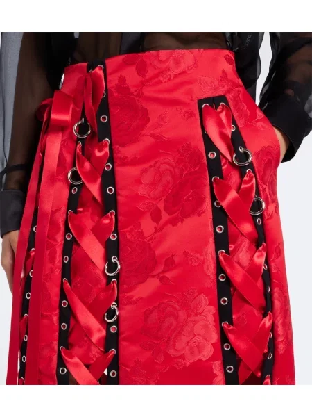 Fustă midi Simone Rocha cu funde cu model floral roșu