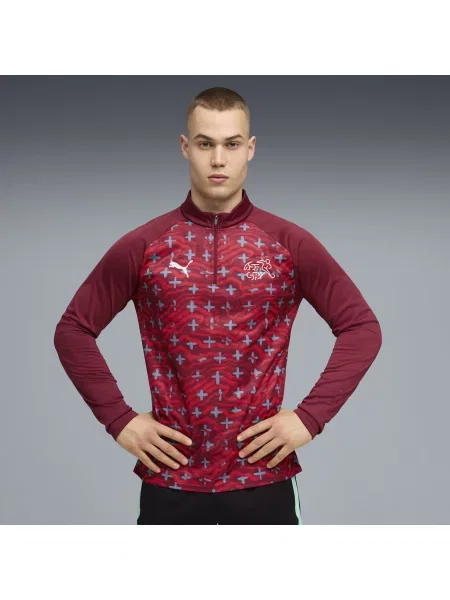 PUMA koszulka na rozgrzewkę Szwajcarii o wąskim kroju z zamkiem Akcesoria S czerwony