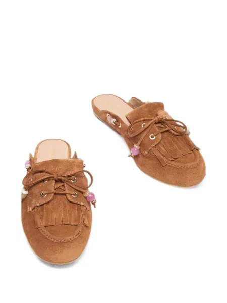 Papuci tip mules Stuart Weitzman cu franjuri maro