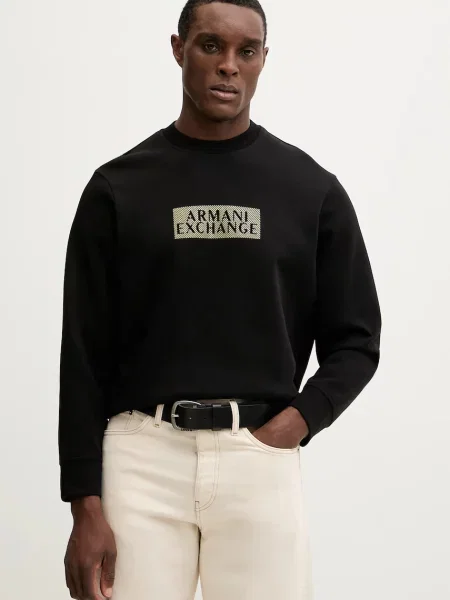 Суичър с качулка Armani с качулка с принт черно