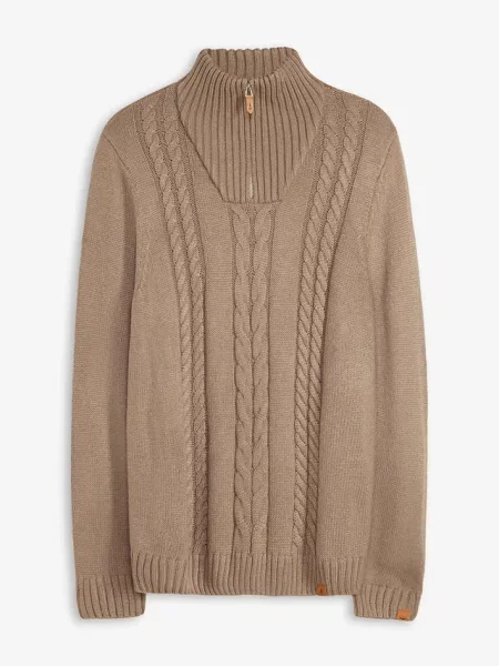Sweter ze wzorem w warkocze brązowy