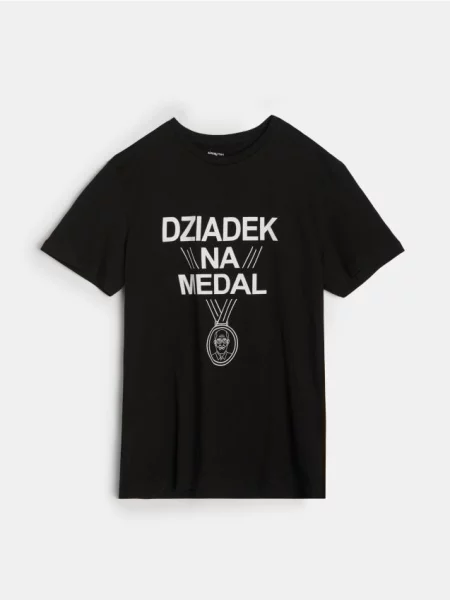 Sinsay koszulka z napisem na dzień dziadka czarny