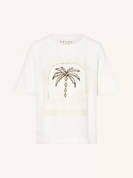 Grace T-Shirt Z Lnem I Cekinami weiss biała