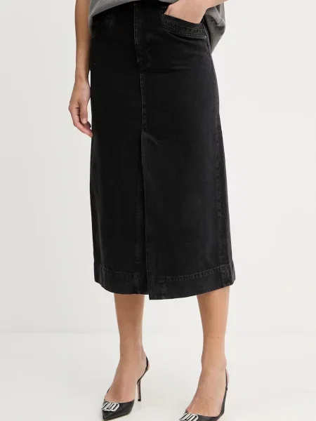 BOSS fustă jeans midi drept negru