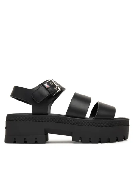 Sandale Tommy Jeans Tjw Straps Leather Max Sandal negru