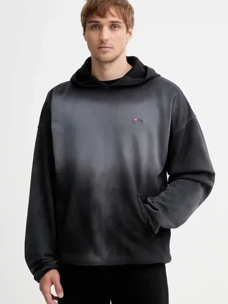 Bombažen pulover Diesel s kapuco črna