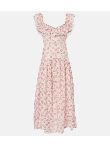 Rochie midi Rixo cu model floral cu volane până la genunchi roșu