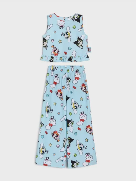 Sinsay Komplet: halenka bez rukávů a kalhoty Hello Kitty and Friends x Powerpuff Girls modrá