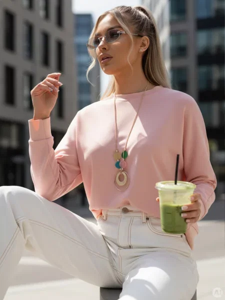 Bluza masełko oversize z wisiorkiem NUBISS Dstreet różowa