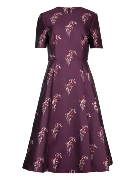 Sukienka midi Adam Lippes w kwiatki z nadrukiem do kolan fioletowa