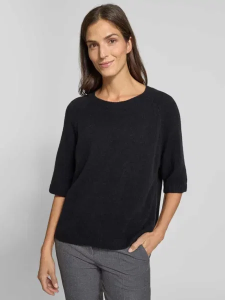Sweter z dzianiny z rękawem o dł. Milano Italy czarny