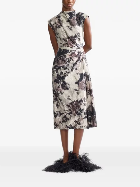 Rochie midi Erdem cu model floral cu imagine drapată