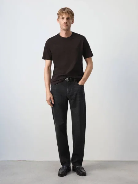 Koszulka slim fit kawowy Mężczyzna XXL MANGO MAN