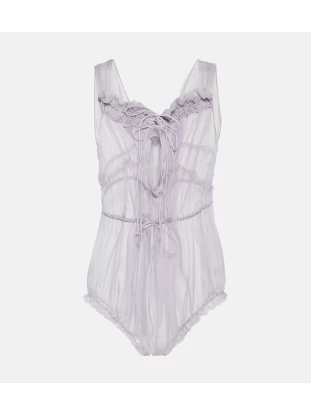 Body Maison Margiela de mătase cu volane violet