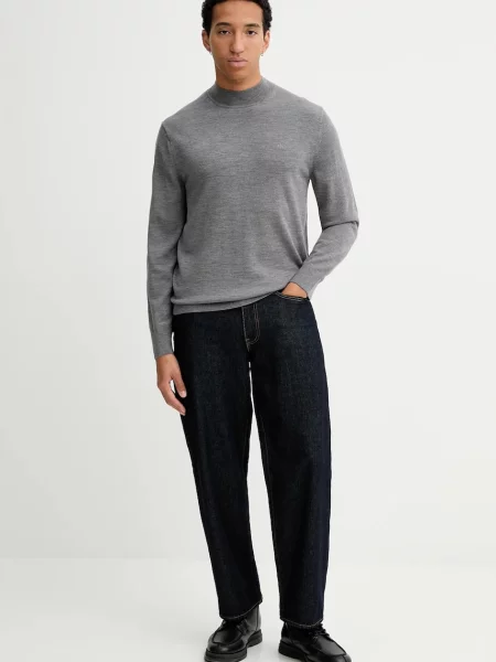 Pulover Calvin Klein de lână cu guler înalt gri