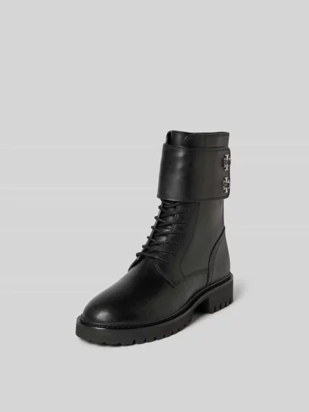 Kozaki sznurowane z detalem z logo Tory Burch czarne