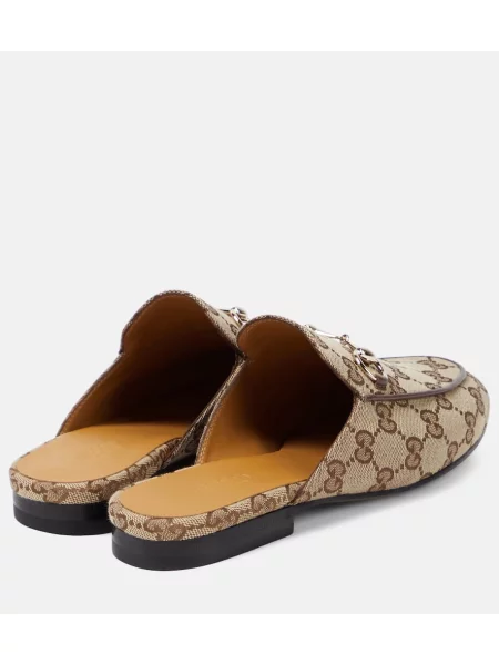 Papuci tip mules Gucci din canvas maro