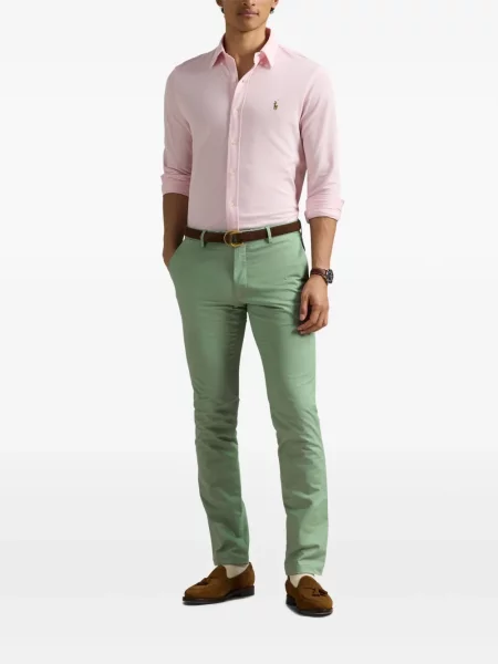 Tricou Polo Ralph Lauren din piele cu broderie în carouri maro
