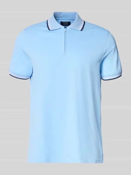 Koszulka polo o kroju slim fit z paskami w kontrastowym kolorze i zamkiem błyskawicznym Mcneal niebieska