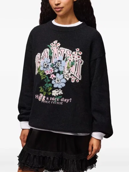 Pulover Ganni cu model floral negru