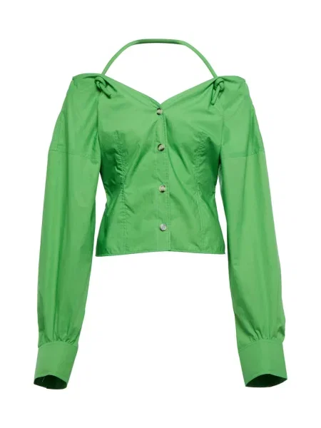 Top Nanushka din poplin cu gât halter verde