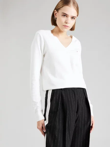 TOMMY HILFIGER Pulover coajă de ou alb