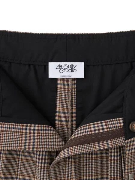 Pantaloni Le Sully Studio în carouri maro