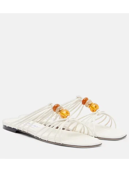 Sandale Jimmy Choo din piele cu mărgele alb