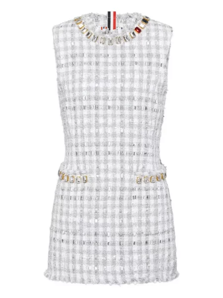 Rochie Thom Browne din tweed de cristal de costum gri