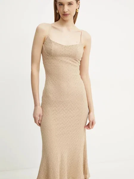 Bardot sukienka midi dopasowana beżowy