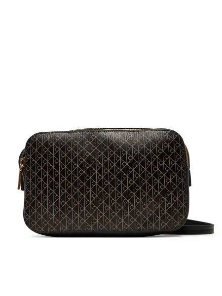 Calvin Klein Torbica Emblem Aop Elongated Camera Bag crna