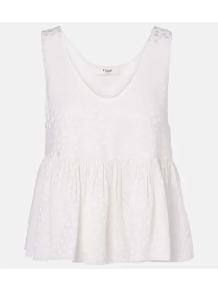 Cu peplum top Chloé de mătase cu buline alb