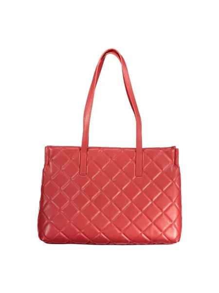 Lniana shopperka Valentino By Mario Valentino pikowana czerwona